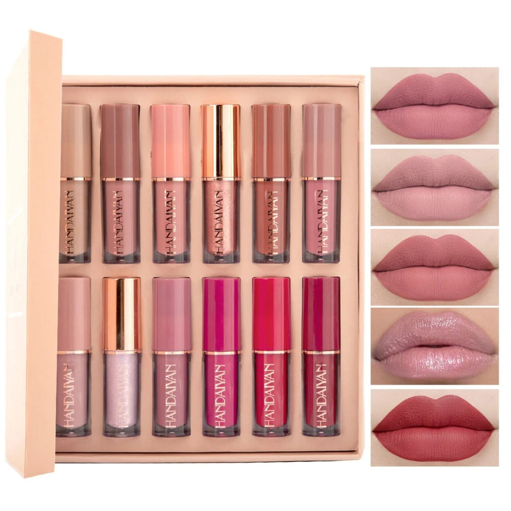 12Pcs/Box Matte Liquid Lipstick High Shine Waterproof Long-Lasting Lipgloss Cosmetics