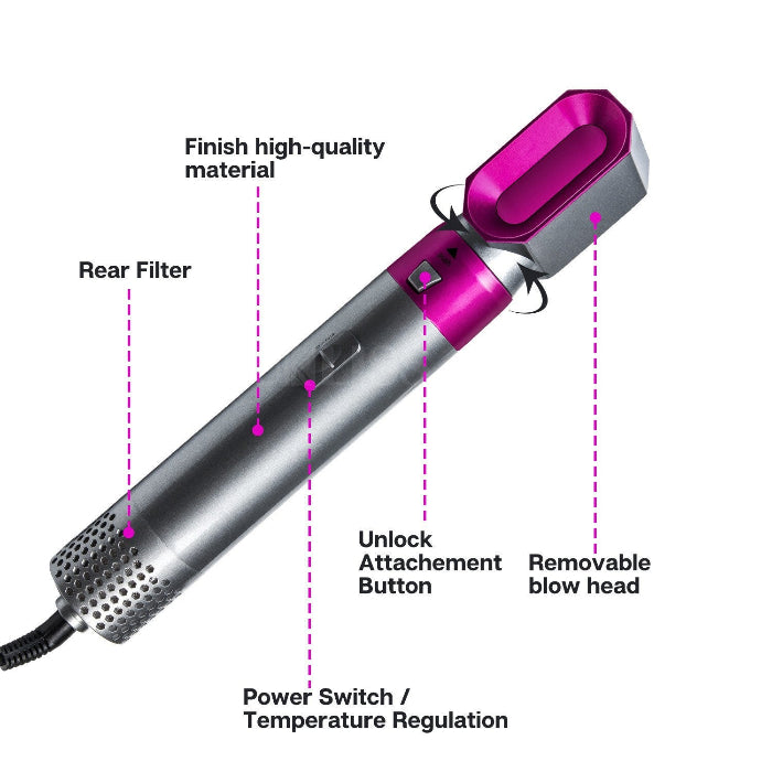 5 In 1 Professional Curling Iron Detachable Hot Air Comb High Speed Hair Dryer Automatic Hair Suction Air Curl